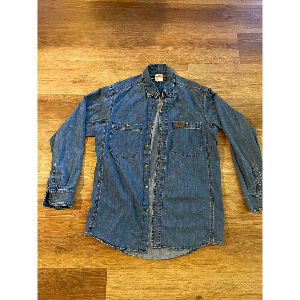 Wrangler Riggs Workwear Men's Blue Denim Cotton Long Sleeve Button-Up Shirt M